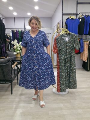 ÇITIR DESENLİ VİSKON KUMAŞ CEPLI ELBİSE