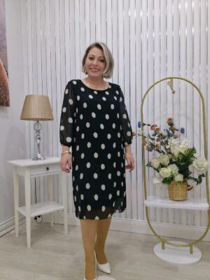 PUANTIYELI ŞİFON ASTARLI ELBİSE